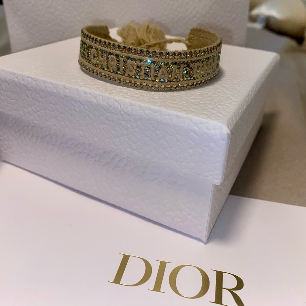 COPY - AUTHENTIC Dior Embellished Tan Crystal Bracelet Woven Friendship